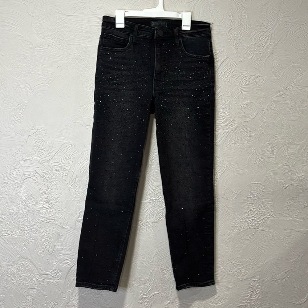 KUT from the Kloth Black Rhinestone Rachael Fab Ab High Waist Ankle Mom Jeans 4